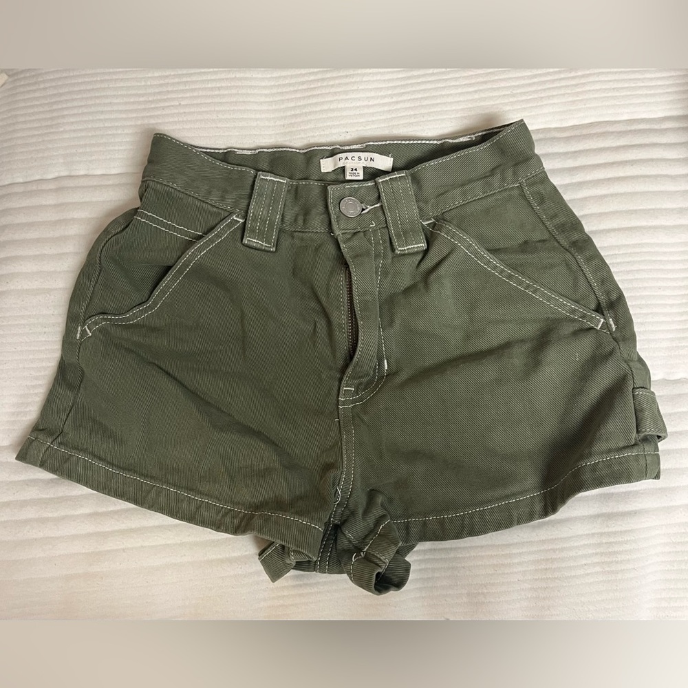PacSun Olive High Waisted Carpenter Shorts